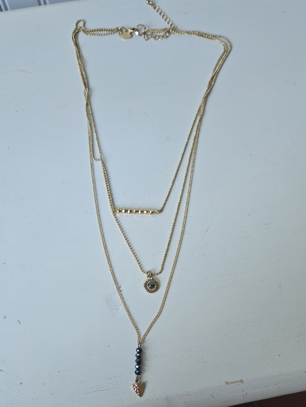 Layered Gold Necklace with Black Bead Pendant - Unbranded